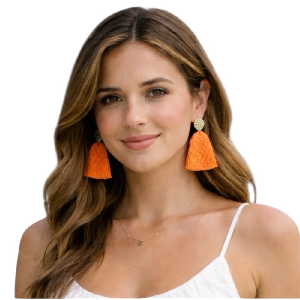 NWT Bright Orange Raffia Woven Geometric Statement Earrings
C3 - Picture 8 of 8